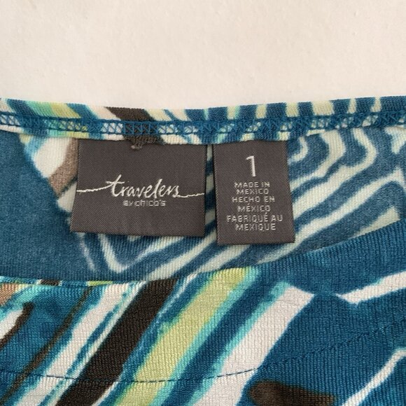 Chico’s Women’s 1 Blue Abstract Print Knit Tunic Top 3/4 Sleeve Size USA 8 - Picture 7 of 10